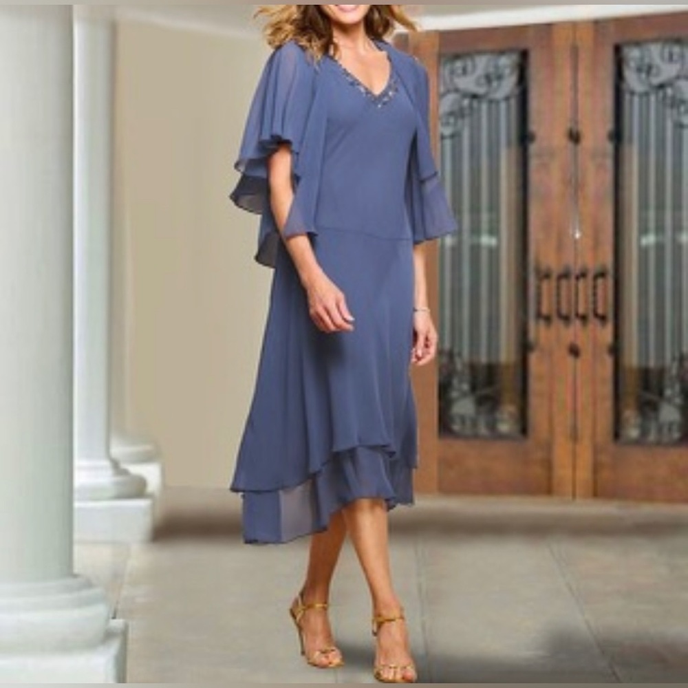 Brand new, never worn, mother of bride dress or wedding guest dress. Slate blue